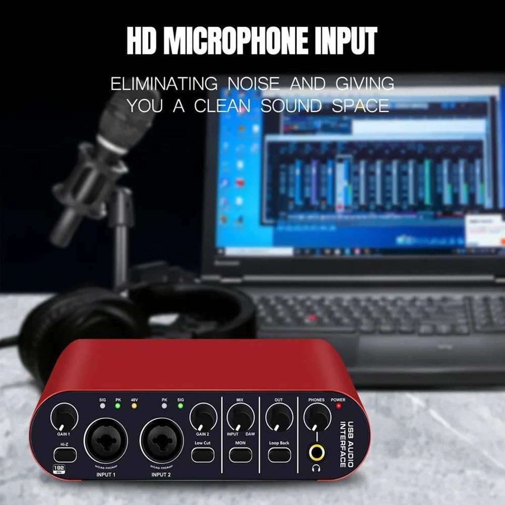 Interfaccia audio USB 24 bit 192 kHz con funzione loopback per podcasting e streaming, scheda audio esterna compatta per registrazione in studio, rosso