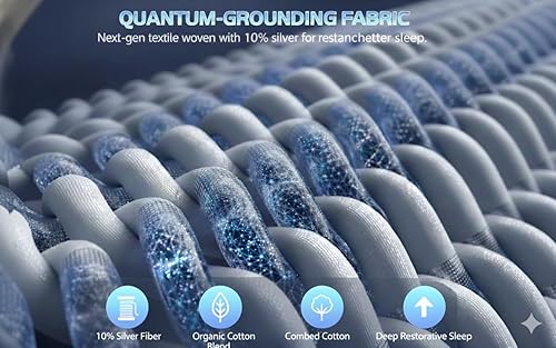 Miniatura 5 de Redemption Shield Sábana bajera ajustable 10% plata 90% algodón peinado, puesta a tierra para un mejor sueño, gris, tamaño Queen