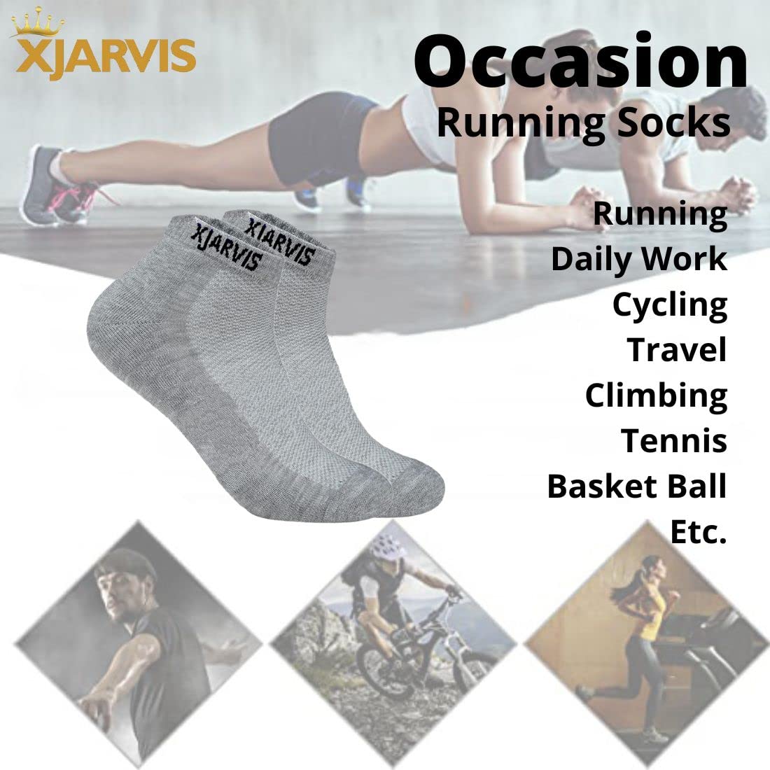 XJARVIS Calzini sportivi lunghi fino alla caviglia, in cotone e bambù, per uomini e donne, calzini sportivi a tinta unita, unisex, per corsa, ciclismo e palestra, inodore (confezione da 5)