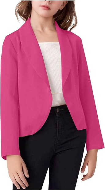 Girls Blazer Jacket Solid Lapel Draped Long Sleeve Blazers Kids Lightweight Dressy Casual Open Front Crop Suit Jacket