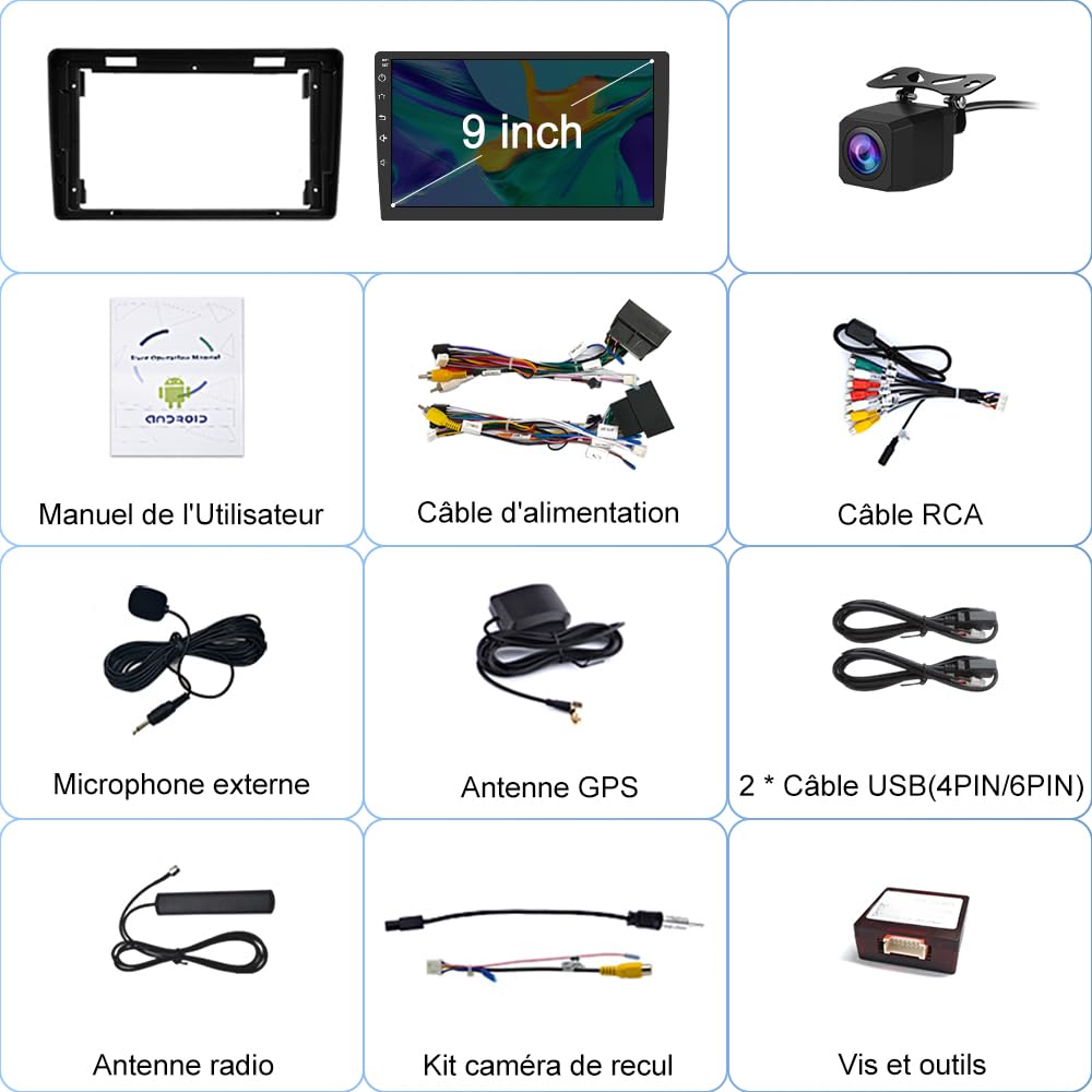 AWESAFE Autoradio Android 15 pour Citroën Berlingo/Peugeot Partner (2008-2019), Écran Tactile 9 Pouces 2Go+64Go, CarPlay & Android Auto, GPS WiFi Bluetooth USB DSP, SWC, Caméra de Recul Incluse
