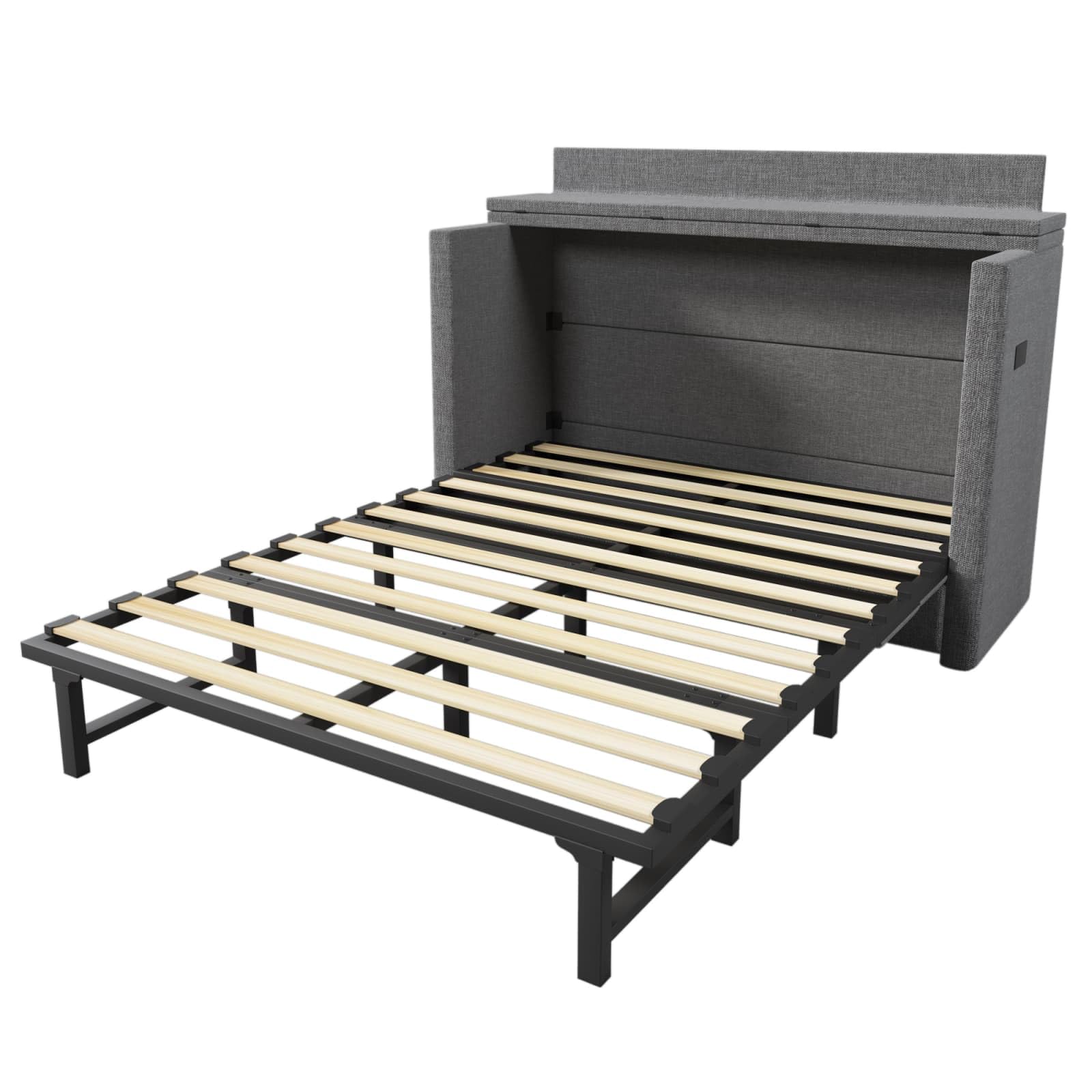 KOMHTOM Lit Escamotable en Lin avec Ports USB et Type-C, Lit Plateforme Convertible avec Tiroirs de Rangement(sans Matelas)(140 x 200 Gris)
