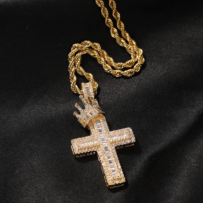 Stainless Steel 24inches Twist Rope Chain 18K Gold Plated Cross Pendant Necklace for Men Women,5A Cubic Zirconia Iced Out, Luxury Gift for Couple or Bestie - Image 3