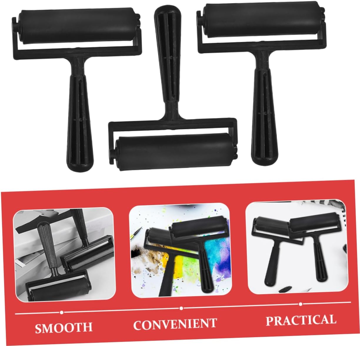Gogogmee 3pcs Portable Plastic Rollers for Printmaking and Diamond Art Durable Craft Roller with Easy Grip Handle for Inking Stamping and Drawing Tools