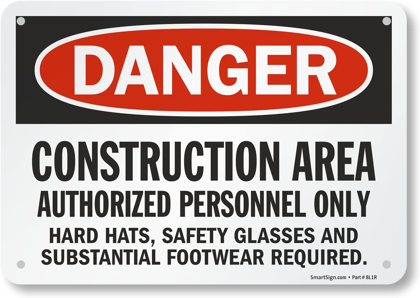 SmartSign "Danger - Construction Area, Authorized Personnel Only" Sign | 7" x 10" Plastic