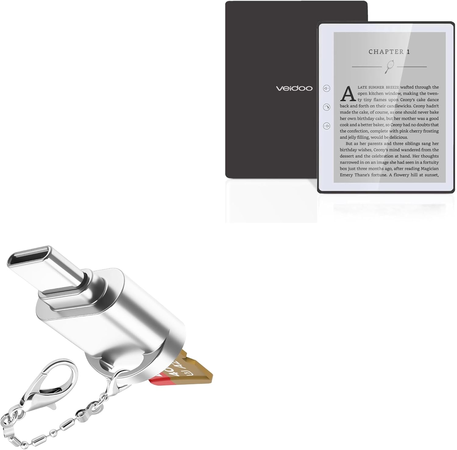 BoxWave Adapter Compatible with Veidoo eReader (5 in) – Micro SD Card miniReader, USB Type-C OTG Reader USB3.0 Adapter Keychain – Metallic Silver