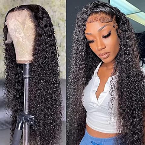 Kinky Curly Lace Frontal Wigs Human Hair 180% Density 13x4 Lace Front Wig Brazilian Remy Hair Kinky Curly lace Front Wigs for Black Women Knots Bleached Pre Plucked Natural Black Color 24 inch Cover