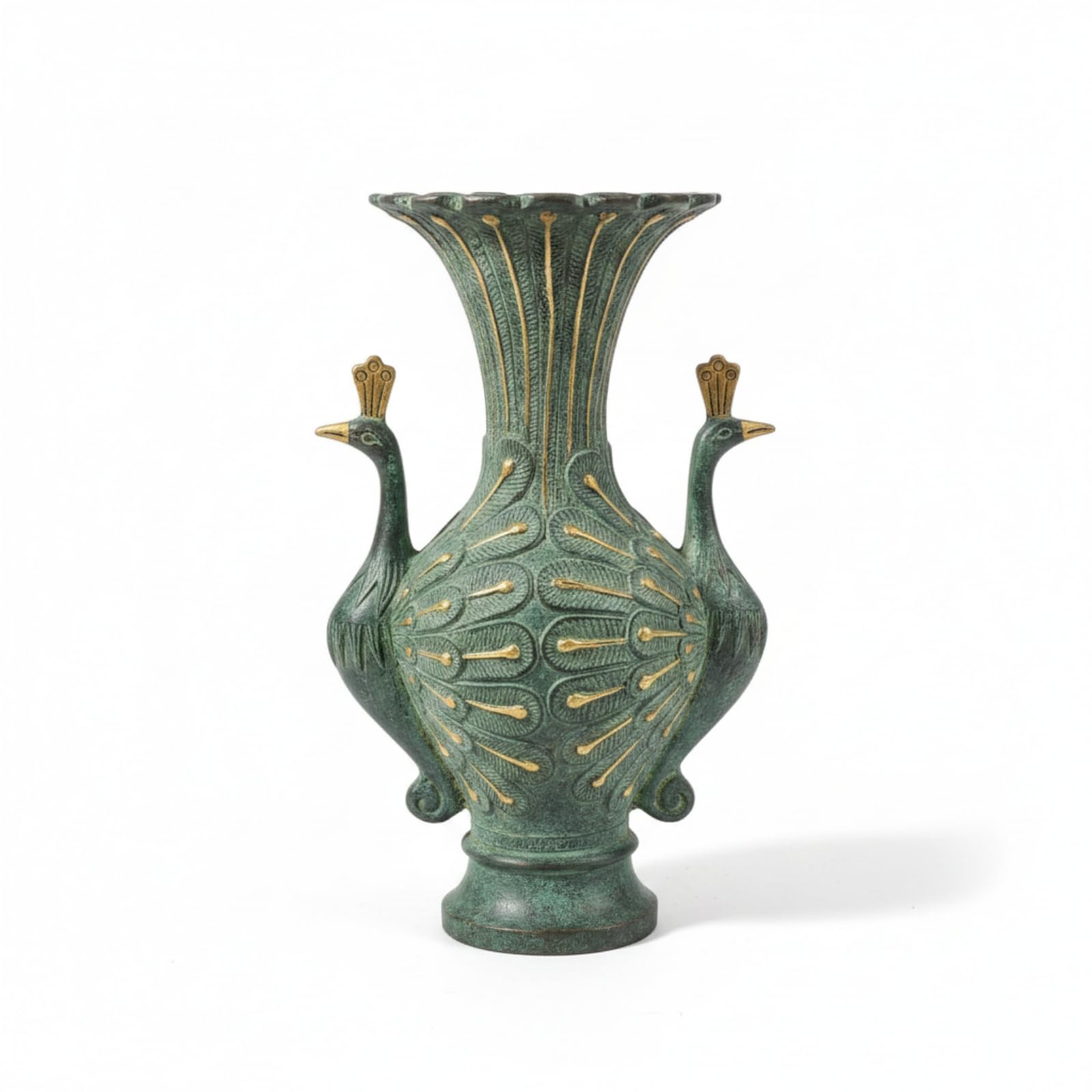 Vase antique effet bronze décoration entrée bureau oiseaux