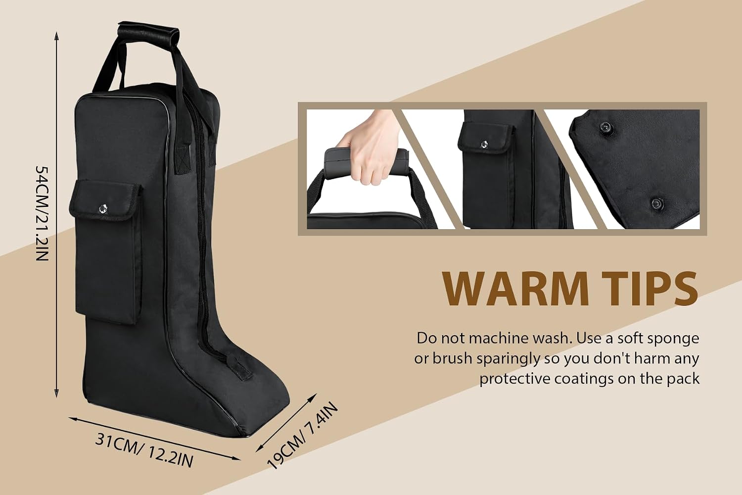 Portable Riding Boot Bag for Tall Boot, Oxford Equestrian Boot Bag with Handle, Cowboy Boot Travel Bag with Outer Pocket for Cowboy Boots, Snow Boots, Travel and Daily Use