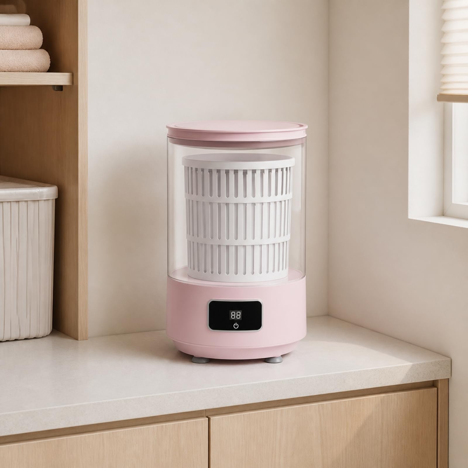 kowaku Lavadora Compacta Plástico con Tambor Transparente y Perforado Removible Semiautomática para Lavar Prendas licadas con Secado por Centrifugación y Base Antislizante, Morado