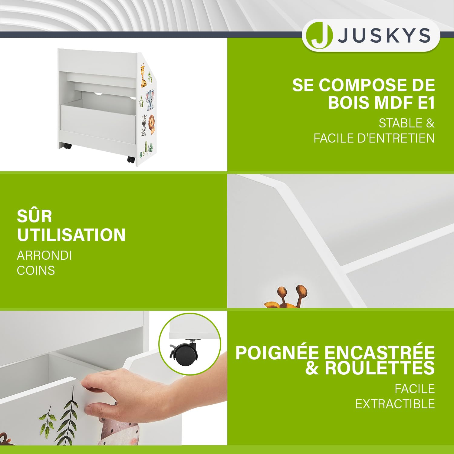 Juskys Bibliothèque pour Enfants avec 3 Compartiments et Coffre à Jouets – Étagère en Bois Blanc – 63 x 30 x 70 cm lPL – Rangement pour Livres et Jouets dans la Chambre d'enfant