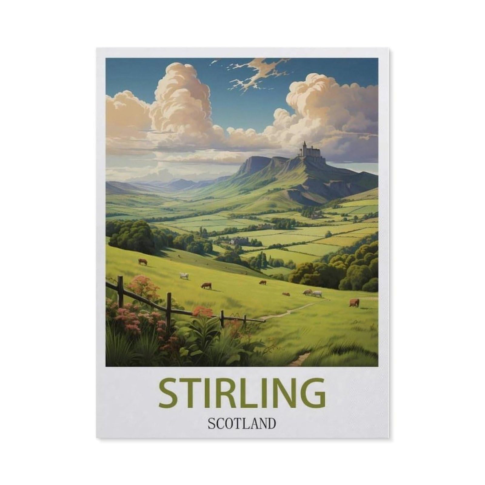Beayodkp （50 X 60 Cm/19.68 X 23.62 Inches） Diamond Painting，Stirling Scotland Vintage Travel Poster，Full Round Diamond Embroidery Kits Cross Stitch Crystal Rhinestone Pictures Arts Craft Home Wall Decoration）-Ce26