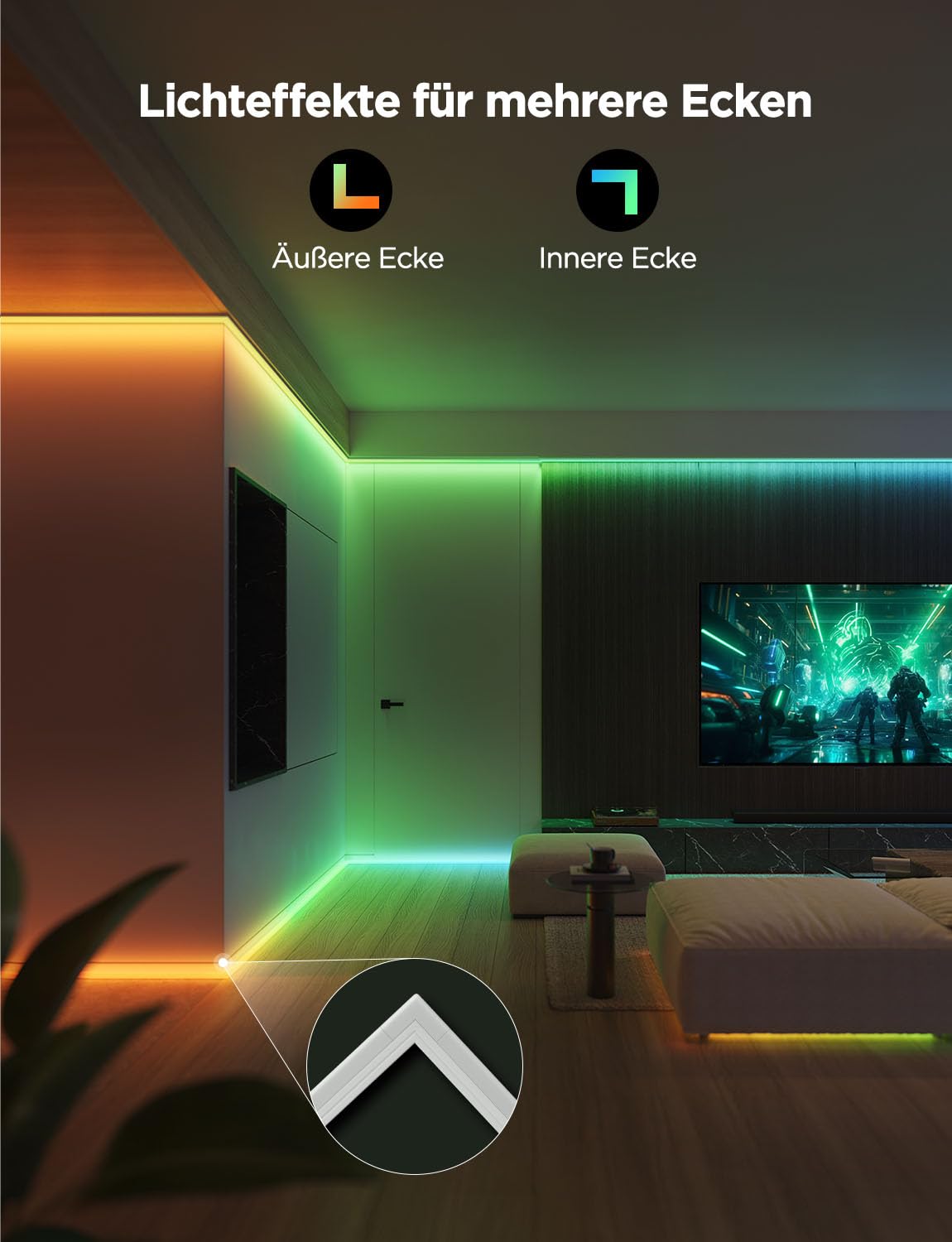 Govee RGBIC LED Strip 5M mit Profil, Kompatibel mit Alexa & Google Assistant, 64 Szenenmodi, APP-Steuerung, Musiksync, Lampe