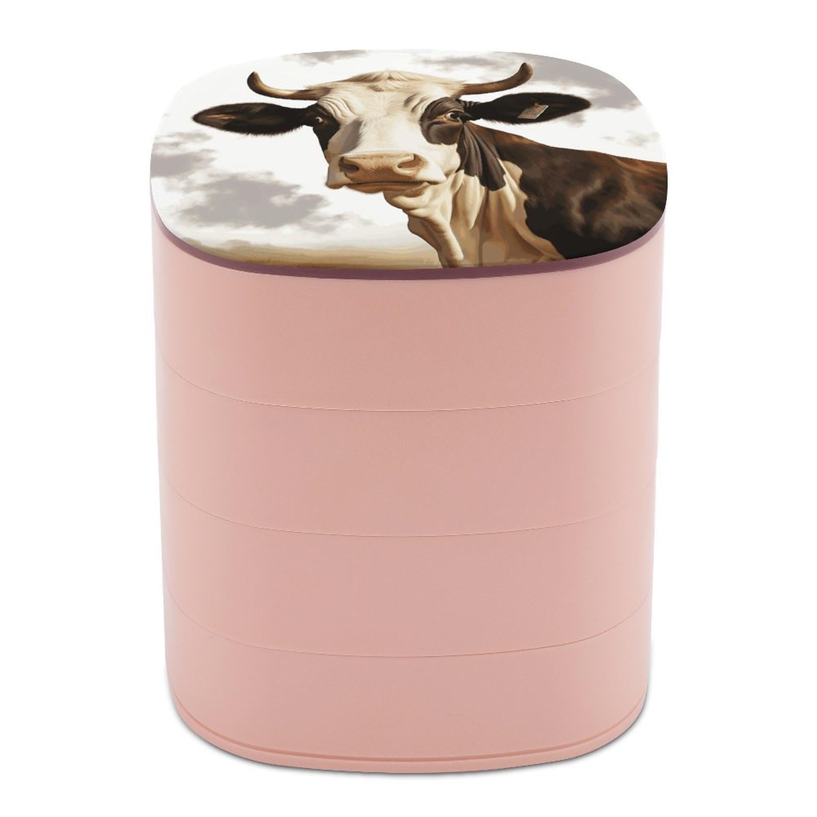 JTREHY Farm Animal CowJewelry Box 4-Layer Rotating Stronge Boxs Round Travel Jewelry Case with Lid for Bracelets Rings Bracelets, Gift for Women