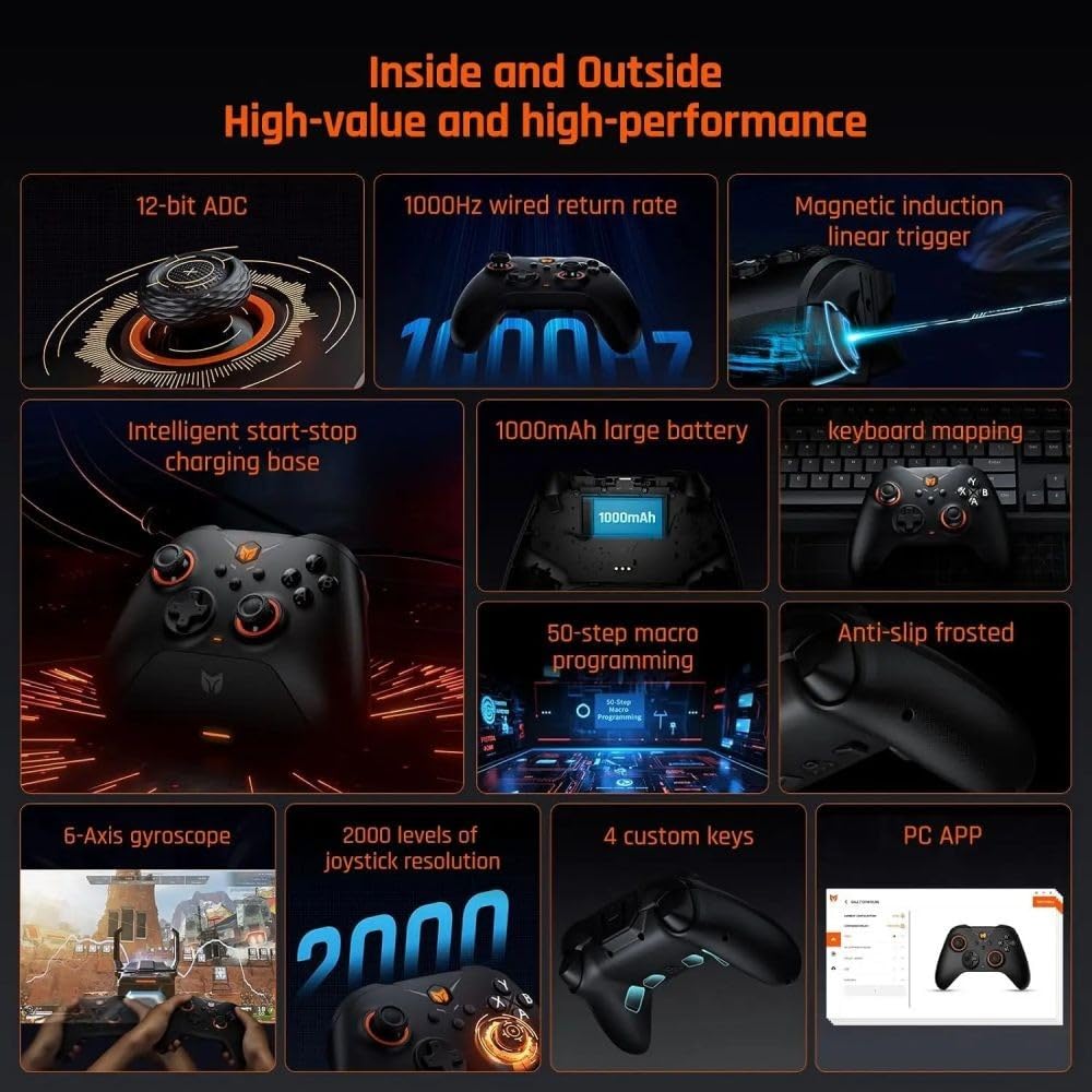 Gamepad wireless, PC e controller Android con connessione a bassa latenza per giochi mobili, design ergonomico controller wireless (nero)
