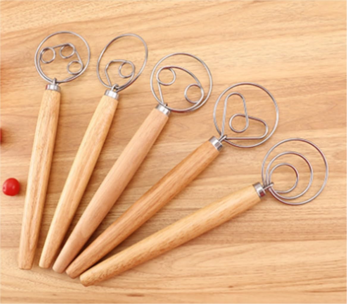 Varillas de Batir para Cocinar Mezclador De Madera For Masa De Pan, Acero Inoxidable, Adecuado For Amasadora, Herramientas For Hacer Pan Huevos, Espumar, Batir(33x8cm)