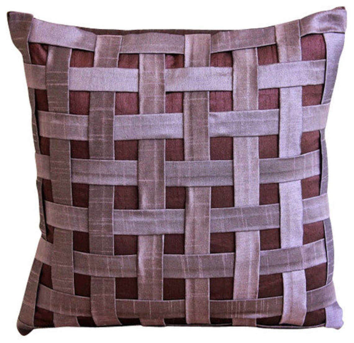 The HomeCentric Púrpura Cojines Cubren, con Textura Armadura De Cesta Cojines Cubren, 40x40 cm Fundas De Almohada, Cuadrado Sedala Seda Funda De Almohada - Purple N Plum Basket Weave