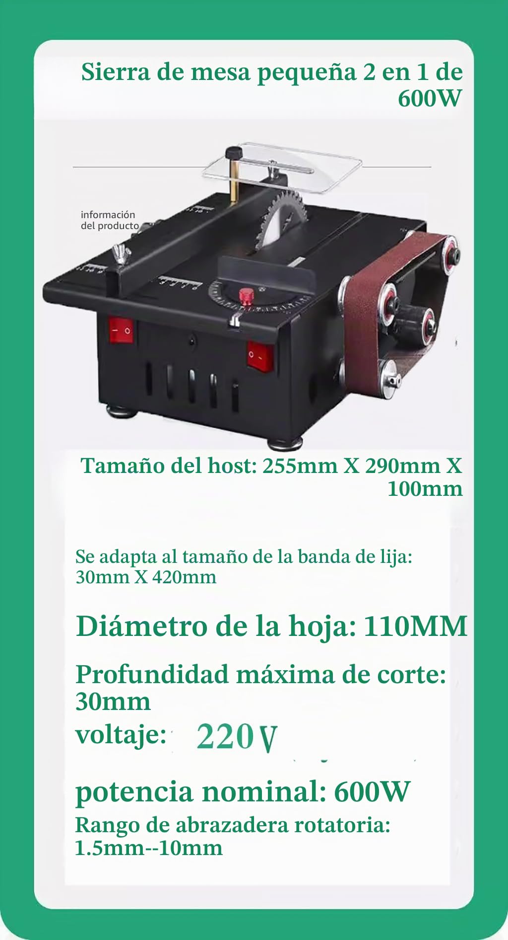 Genérico Sierra de Mesa Pequeña, Multifuncional, 7 Velocidades Ajustables, Corte, Lijado, Grabado, Perforación, Todo en Uno (600W Upgraded)