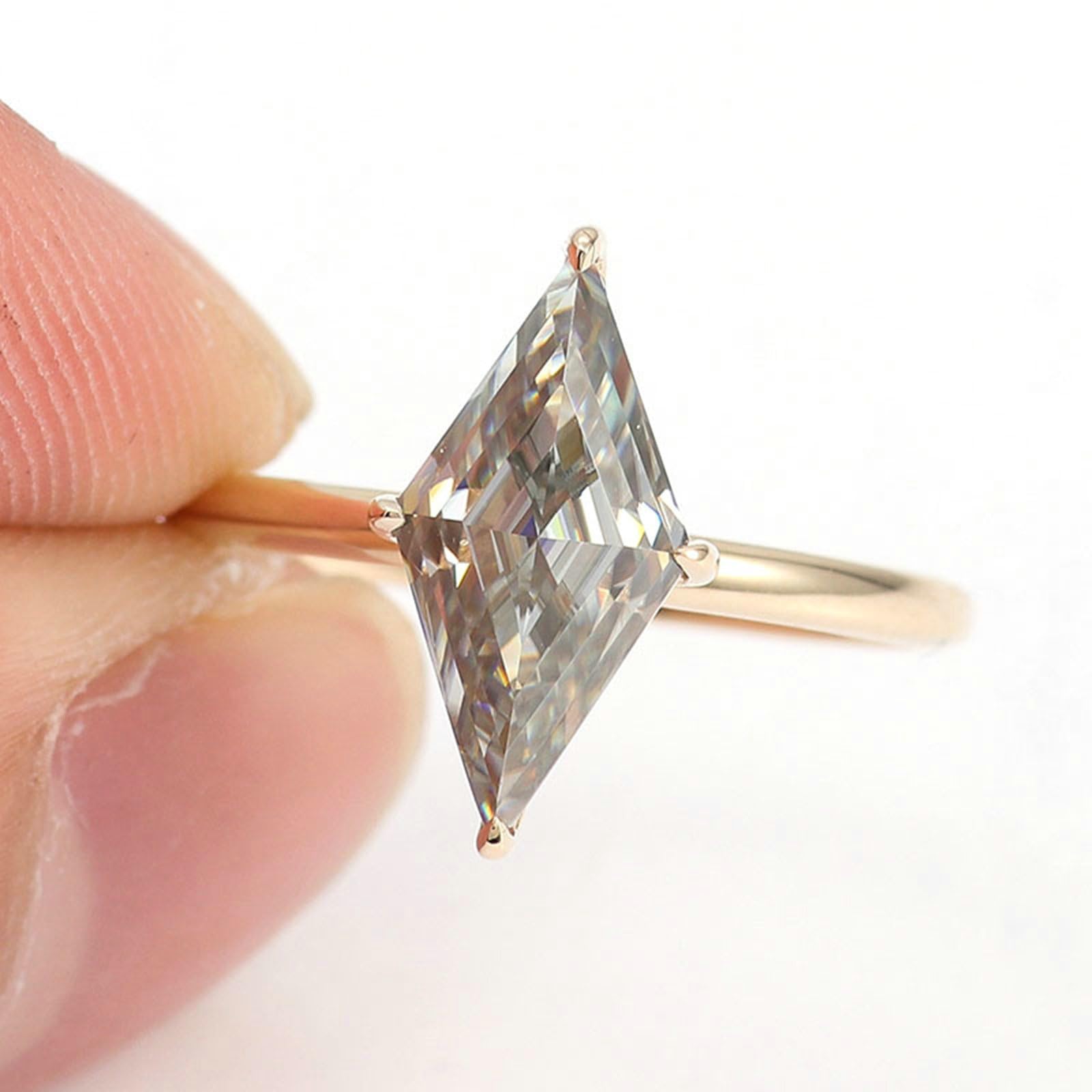 Pierścionki damskie Zaręczynowe, 14K Żółte Złoto Prosty Pierścionek z 3 końcówkami Moissanite Kropla 1ct-3ct Pierścionki Ślubne Kobiety Żółte Złoto dla Obietnicy