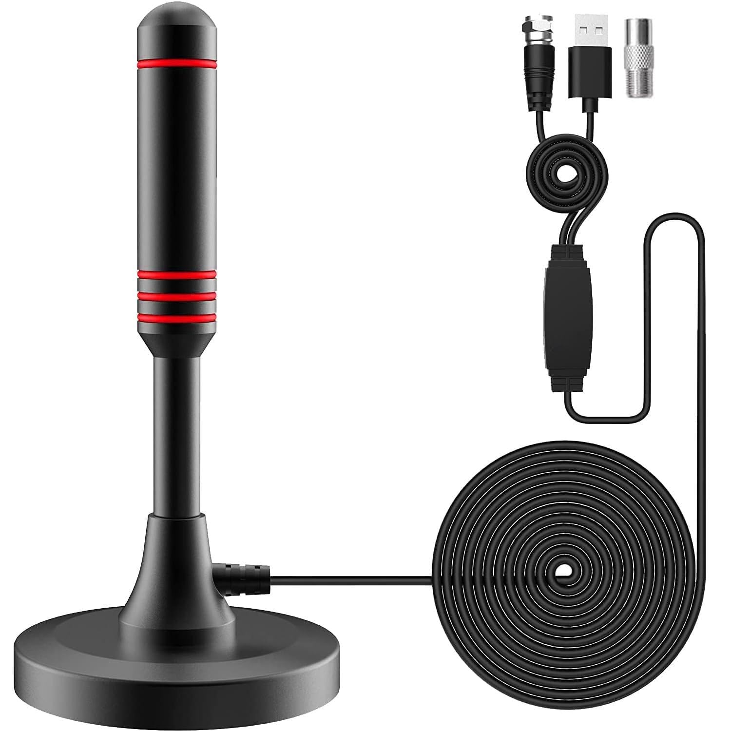 Antenna TV Interna, Antenna TV Interna HDTV Digitale 500+ Miglia Amplificata con Base Magnetica/Amplificatore di Segnale Support 4K HD/1080P/VHF/UHF per Home Smart Televisione/Radio, Cavo Coassiale 5M