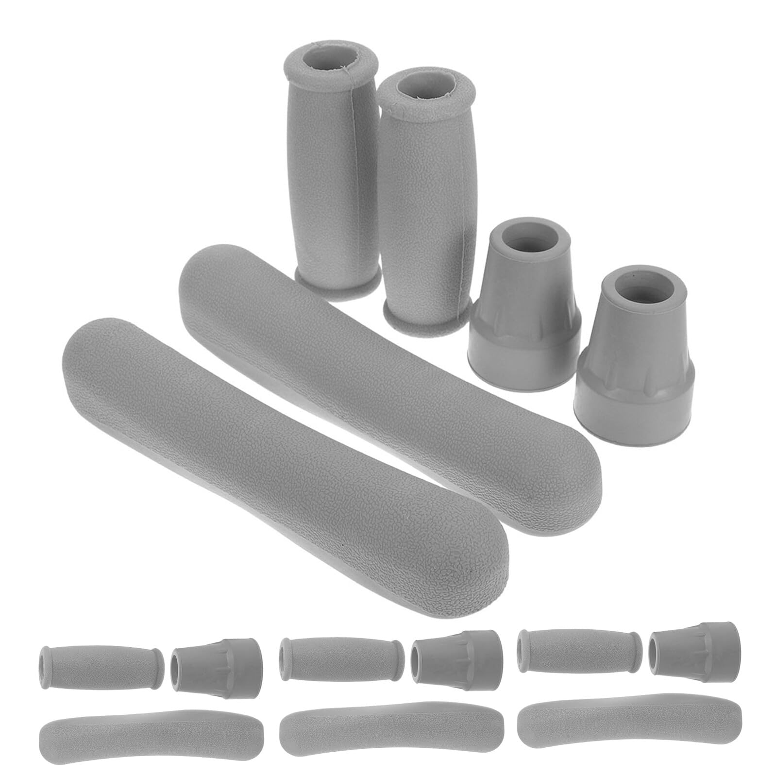 TOYANDONA Kit 12 Pezzi Accessori per Stampelle da Avambraccio Grigio Chiaro Cuscinetti Ascellari Morbidi Traspiranti e Punte in Gomma Antiscivolo per Bastoni da Passeggio Ricambi