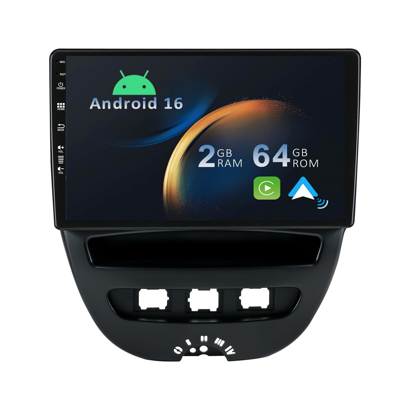 [2+64G] 10.1" Android 16 2 Din Radio con navigazione per Toyota Aygo/Peugeot 107 / Citroën C1 2005–2014-[Integrato CarPlay/Android Auto/DSP/GPS/Bluetooth 5.0/MirrorLink/Controllo del volante]