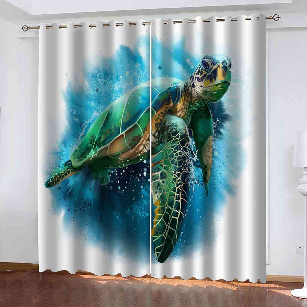 Rideaux occultants salon moderne tortue verte 3D créez une ambiance zen dans votre cuisine