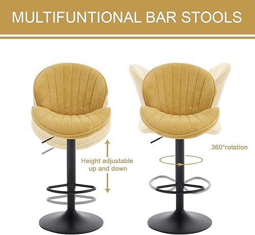 Miniatura 10 de Juego de 2 taburetes de bar, taburetes de bar ajustables con respaldo y reposapiés, taburetes de bar ajustables de terciopelo de diseño moderno con