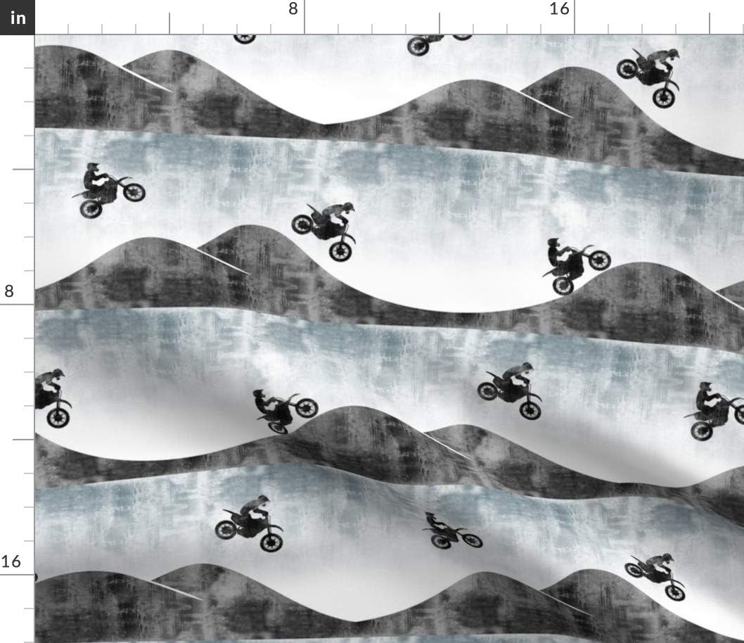 Spoonflower Fabric - Motocross Dirt Bike Faded Blue Motorcycle Boy Trendy Printed on Petal Signature Cotton Fabric by The Yard - Sewing Quilting Apparel Crafts Decor