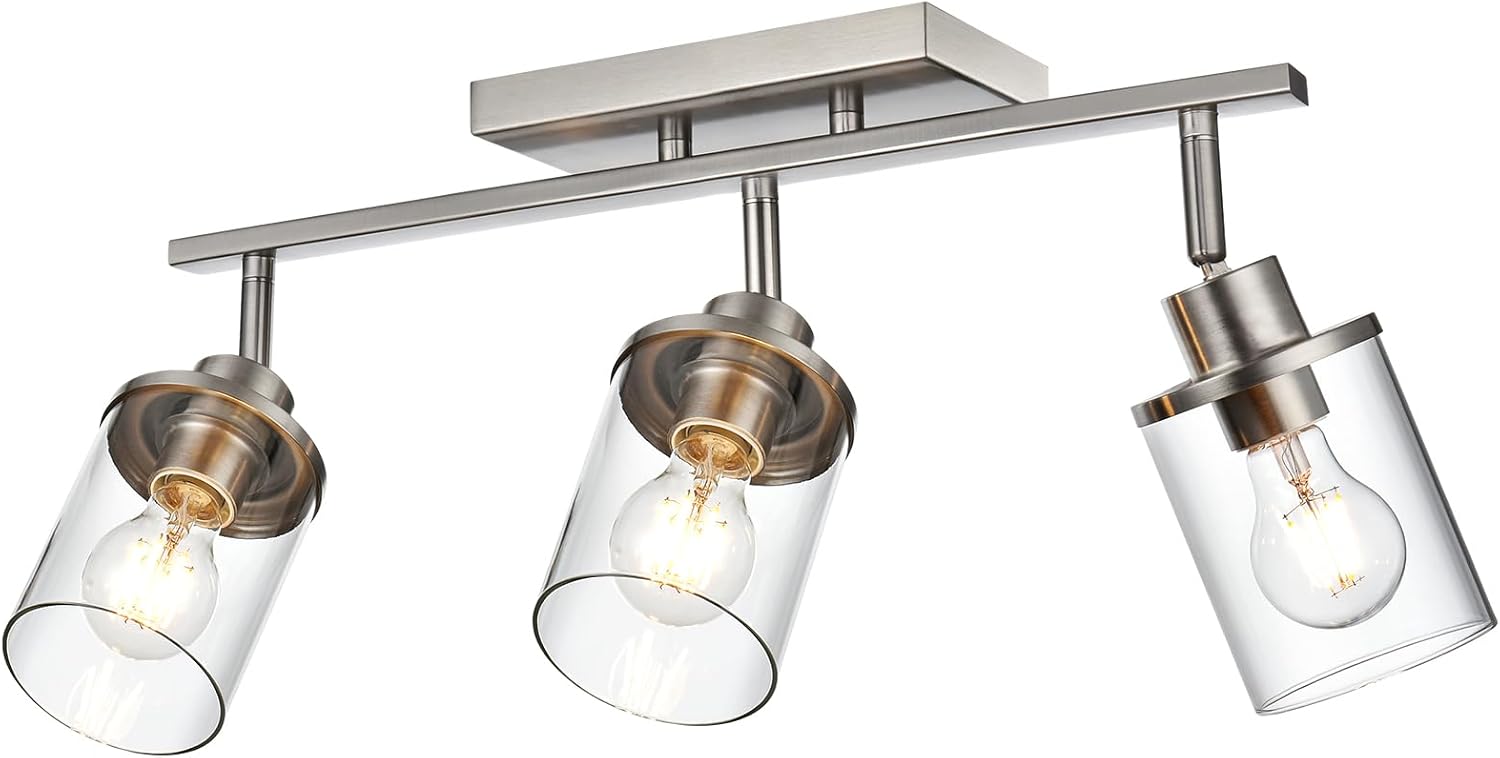 3 Lights Track Lighting Fixtures Ceiling,Modern Kitchen Ceiling Light Fixtures,Brushed Nickle Track Lighting Kitchen Spotlight with Rotatable Head for Bathroom//Living Room/Hallway/Bar