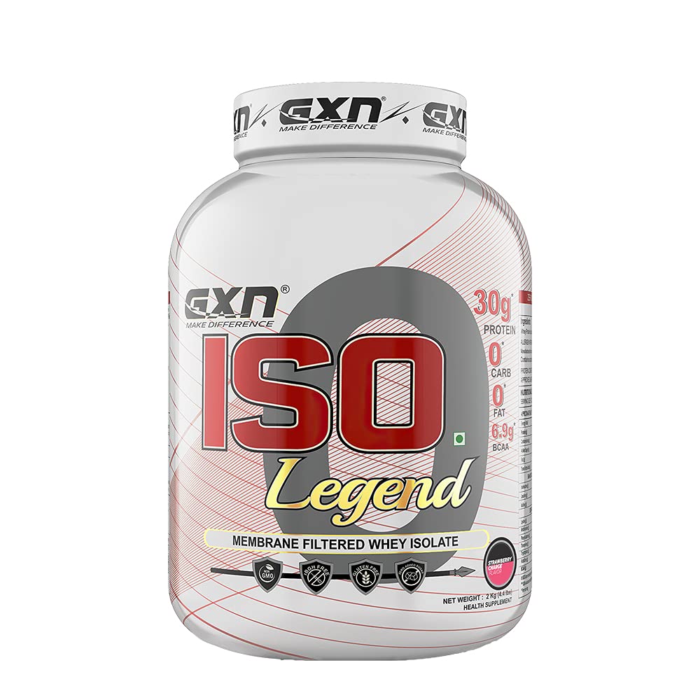 Greenex Nutrition ISO Legend Whey Protein Isolate for Muscle Growth & Fat Loss, Zero Carbs & Zero Fat Isolate Protein Supplement, Kosher USA Certified (Strawberry Charge, 4.4 Lbs (2Kg))