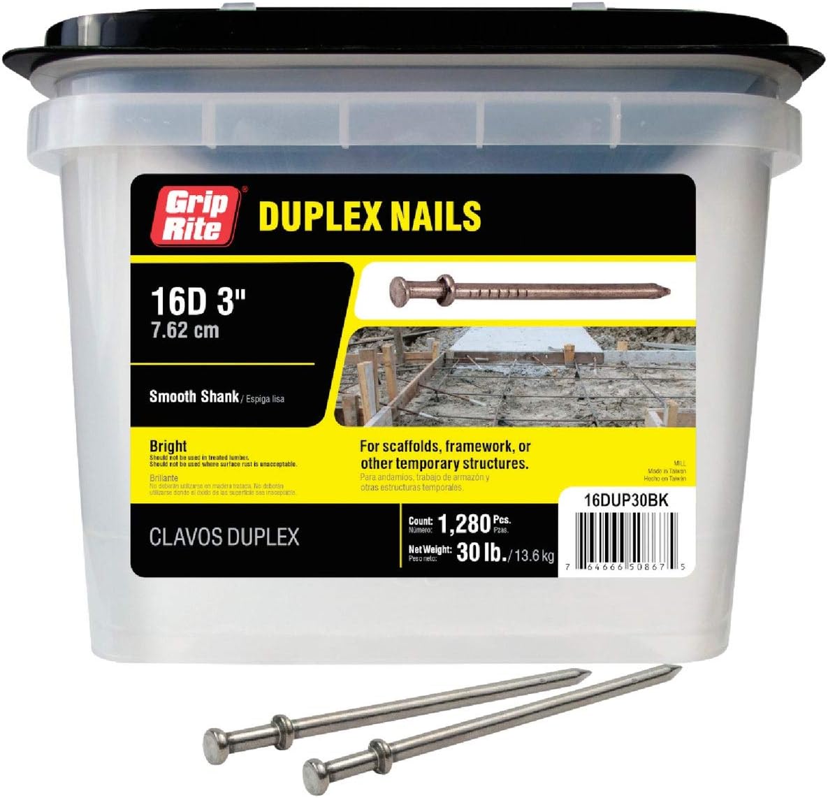 Grip-Rite 16d x 3 In. Bright Duplex Framing Nails (1280 Ct, 30 Lb.) - 1 Each