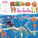 Meigoss Tauchspielzeug, 17 Stück Tauchringe für Kinder mit Tauchringe Edelsteine für Junge Mädchen Tauchspielzeug, Pool Spielzeug für Tauchtraining Poolparty Schwimmbad
