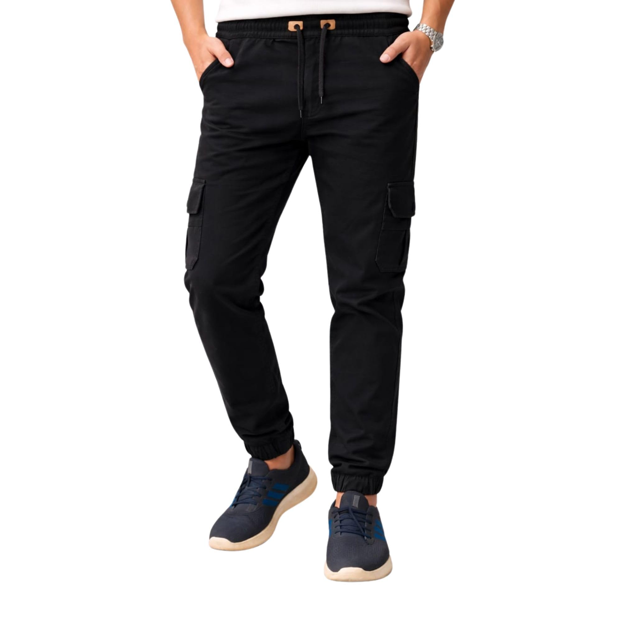 friety Mens Cotton Cargo Pants with Adjustable Drawstring Waist | Relaxed Fit Stretch Jogger Trousers | Multi-Pocket Casual Track Pants with Elastic Hem for Gym-picture-55