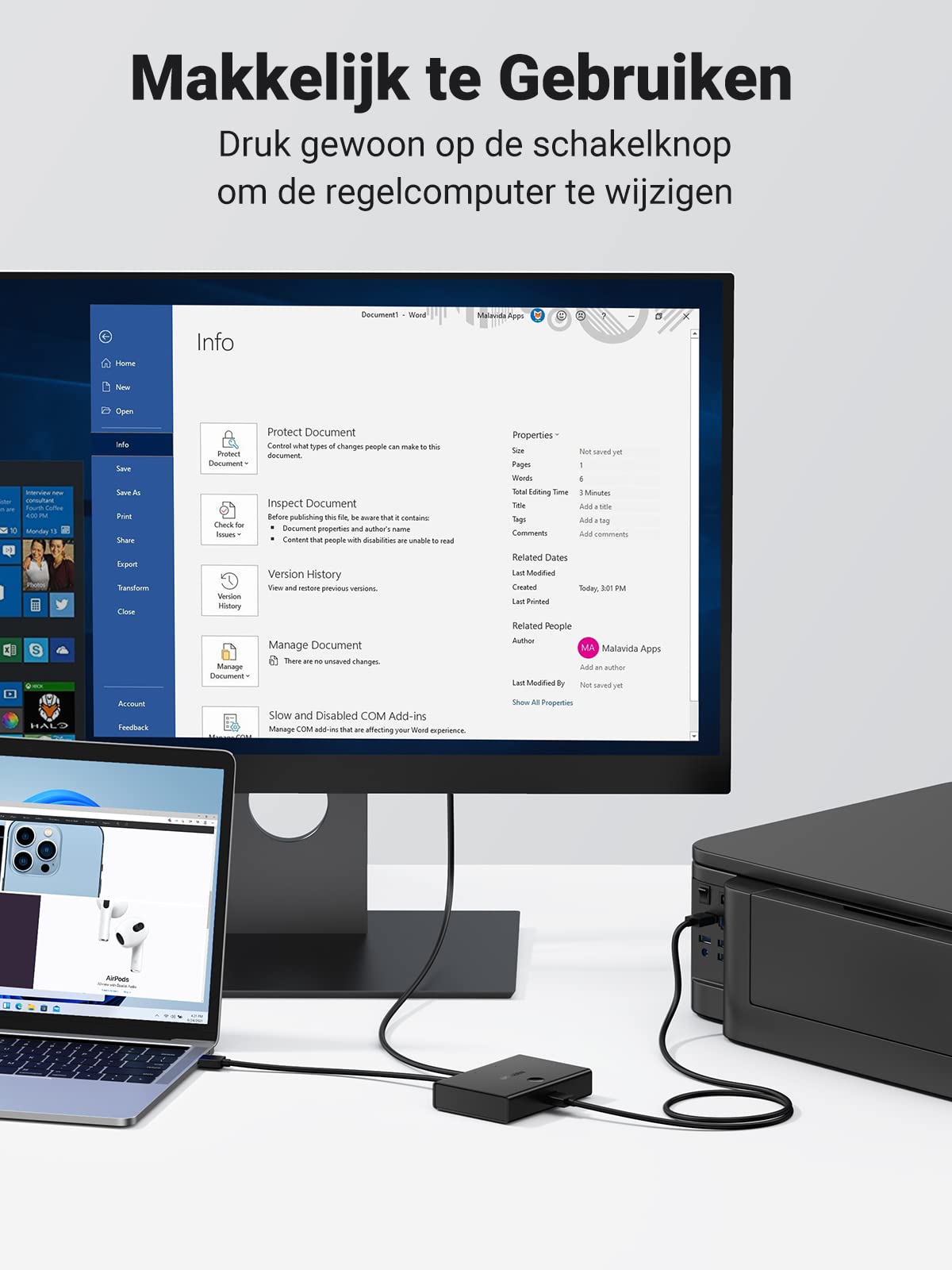 UGREEN USB 2.0 Switch KVM Switcher 2 in 1 Sharing Switch met 2 pack USB 2.0 Kabels voor Printer, Scanner, Harde Driver enz
