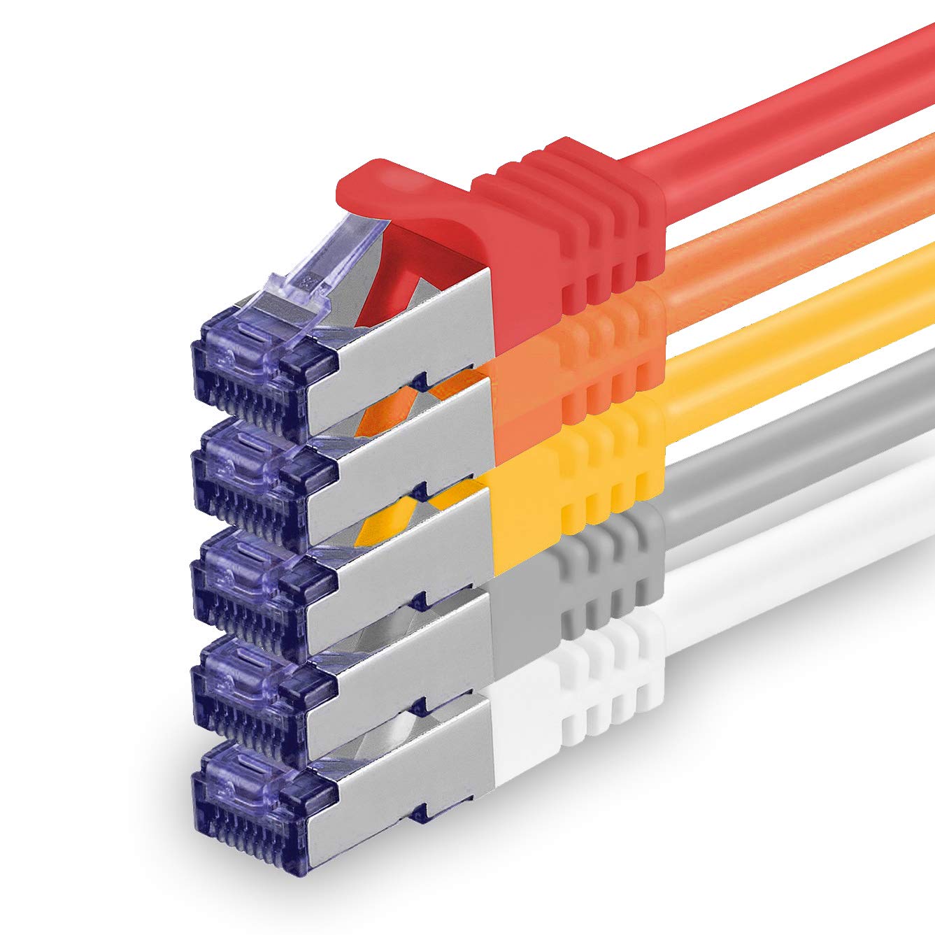 1aTTack.de Cat.7 Netzwerkkabel Set 3,0 m - 5-Farben 01-5 Stück - Cat7 Patchkabel (SFTP PIMF LSZH) Rohkabel 10 Gb/s mit Rj 45 Stecker Cat.6a - 5 x 3 Meter 5-Farben 01