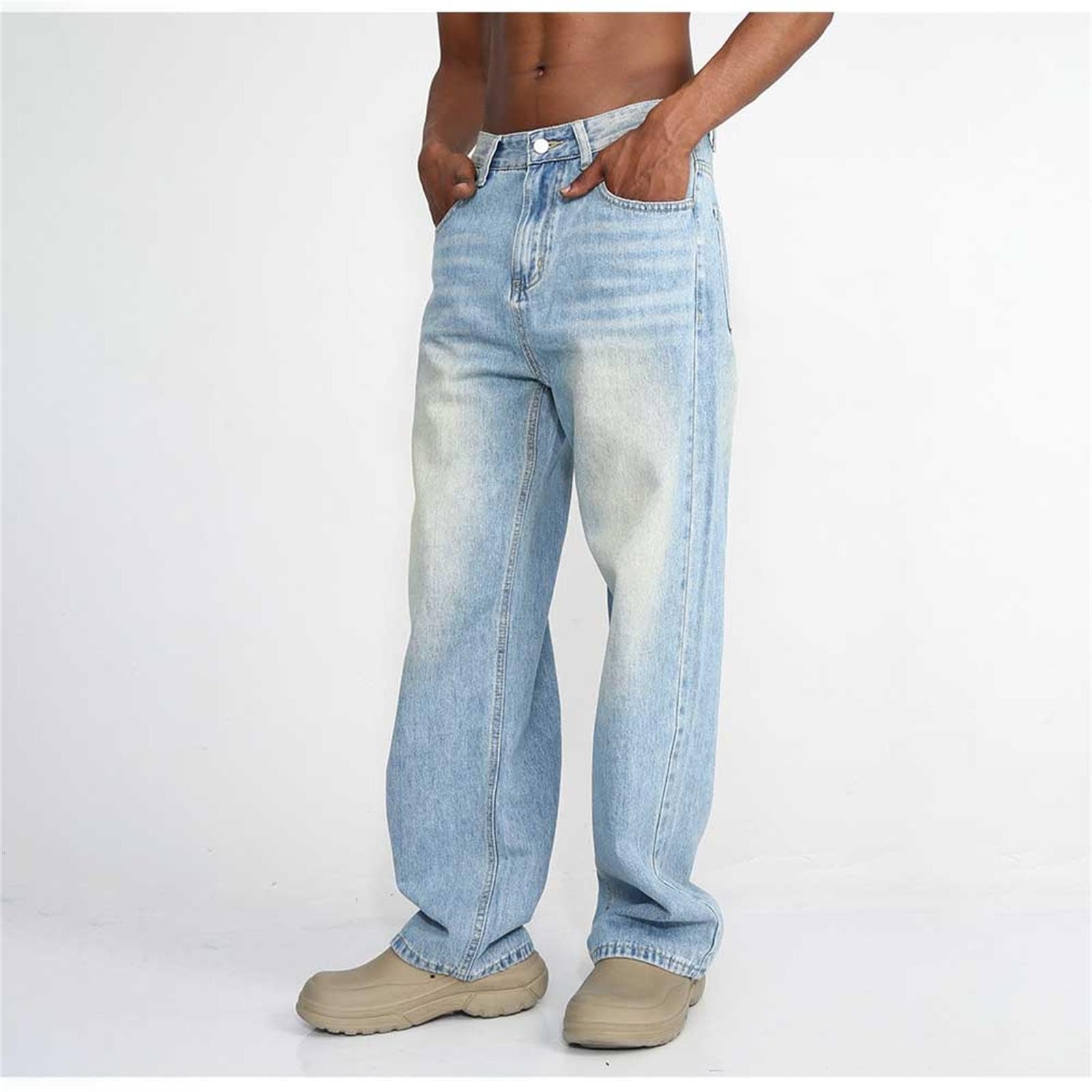 Vaqueros Finos Verano Hombre-Pantalones Casuales Sueltos con Jeans de Cintura Media con diseño Blanco Pulido de Moda