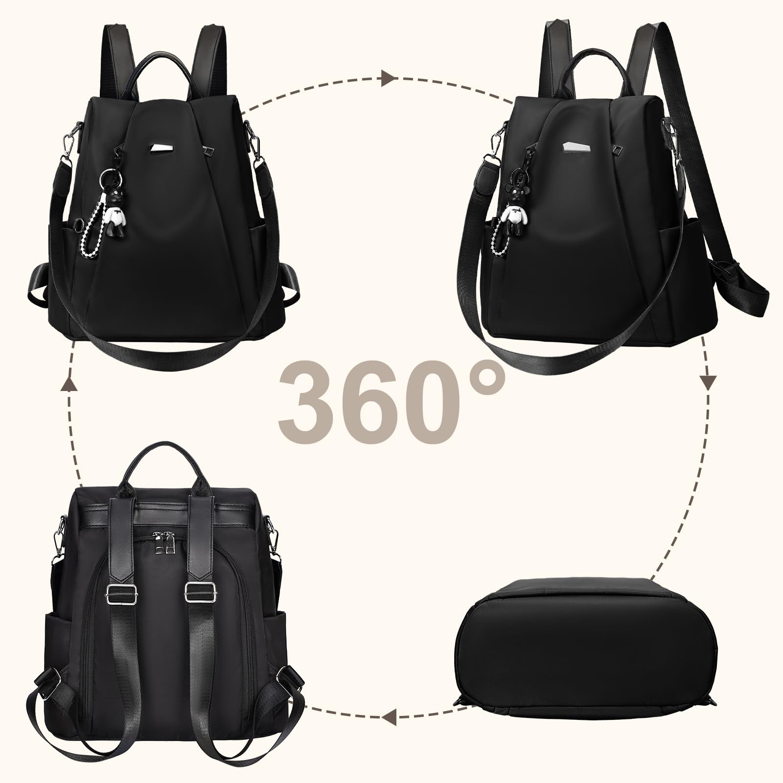 Eshow Mochila Antirrobo para Mujeres y Chicas, se Puede como Bolso de Hombro o Bolsa Bandolera, Adecuado para Viaje Escuela Compras y Trabajo Negro