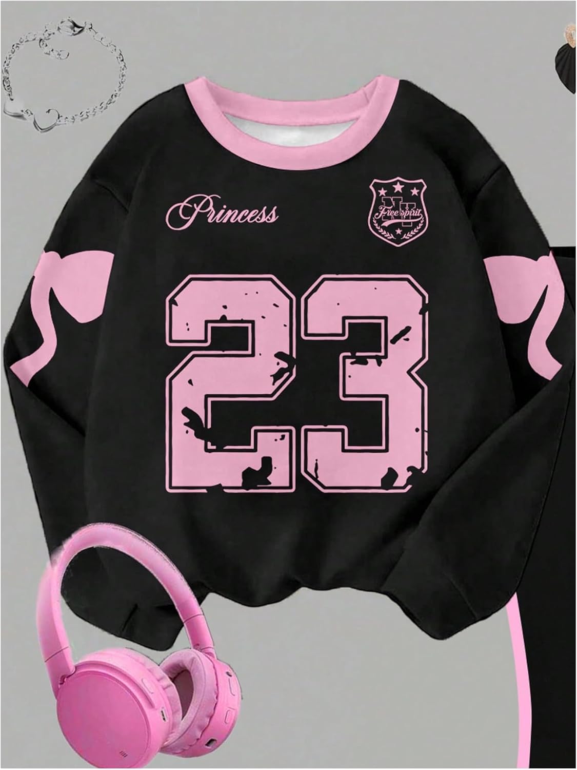 Girl's Sweatsuit Set 2 Piece Outfit Number Letter Graphic Long Sleeve Sweatshirt Jersey Shirts and Flare Pants - Image 5