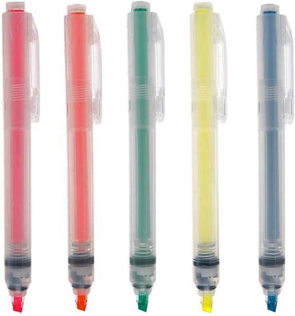 MUJI Retractable Highlighter Pen 5-Colors Pack Yellow Blue Pink Orange Green Refillable
