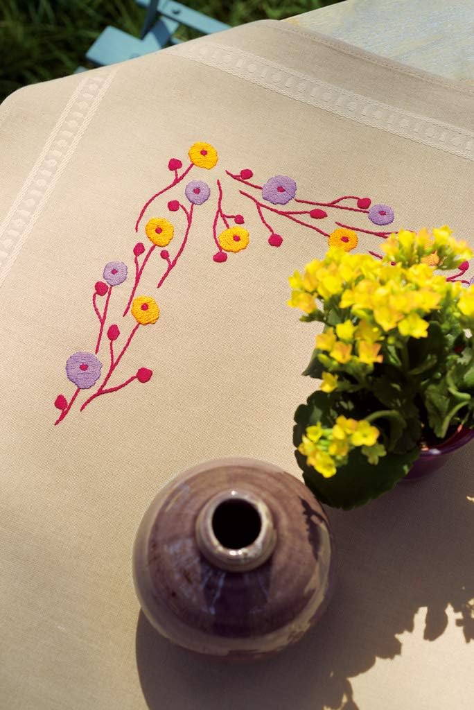 Vervaco Cross Stitch Tablecloth Kit Playful Flowers 32" x 32"