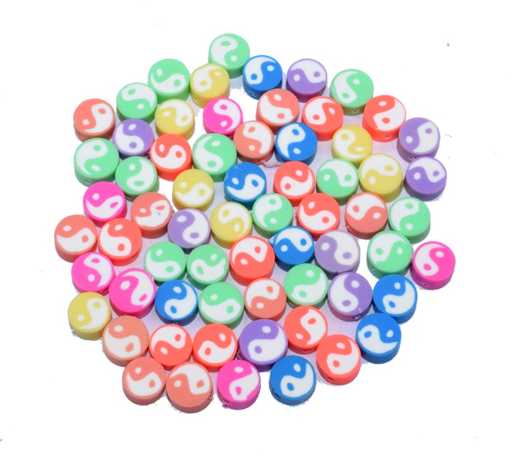 Beadman 50pcs Fimo/Polymer Clay Flat Round Samurai Design Charms Resin Flatbacks Buttons Polymer Clay Beads Used for Miniature Fairy Garden Hair Accessories DIY Scrapbooking Jewelry Size is 9 * 4mm