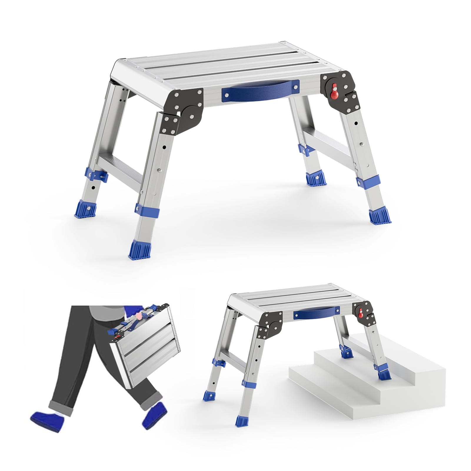 Loyoda Taburete de trabajo plegable de aluminio, 40 cm de altura, capacidad de carga de 226 kg, peso ligero de 2,36 kg