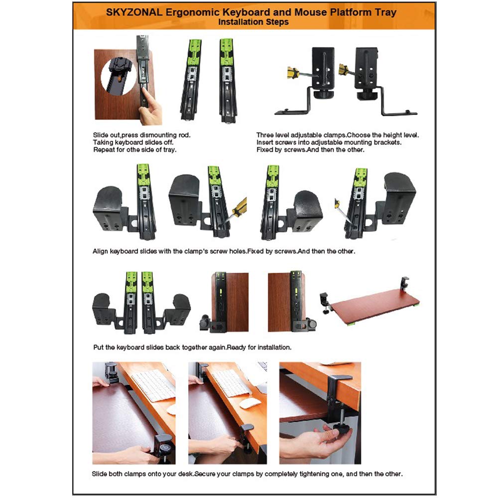 SKYZONAL Keyboard Tray ClampOn Under Desk Ergonomic Wrist Rest Desk