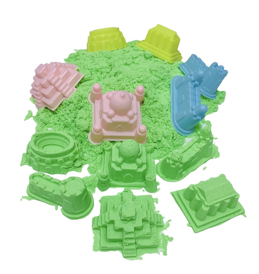 Play Sand Green Color 1Kg Space Sand Bucket Comes With Molds Non Sticky Green Play Sand is Creative Fun For Kids (Green Sand 1Kg)