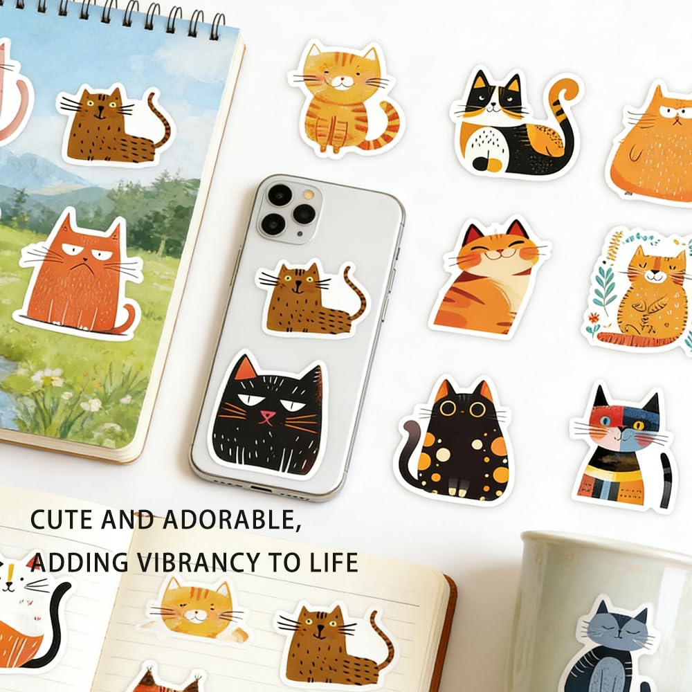 50 adesivi per gatti e piante,graziosi adesivi impermeabili per gatti neri, cartoni animati Kawaii, laptop, in vinile, per skateboard, bicicletta, ciclomotori, moto, scrapbooking(colore)