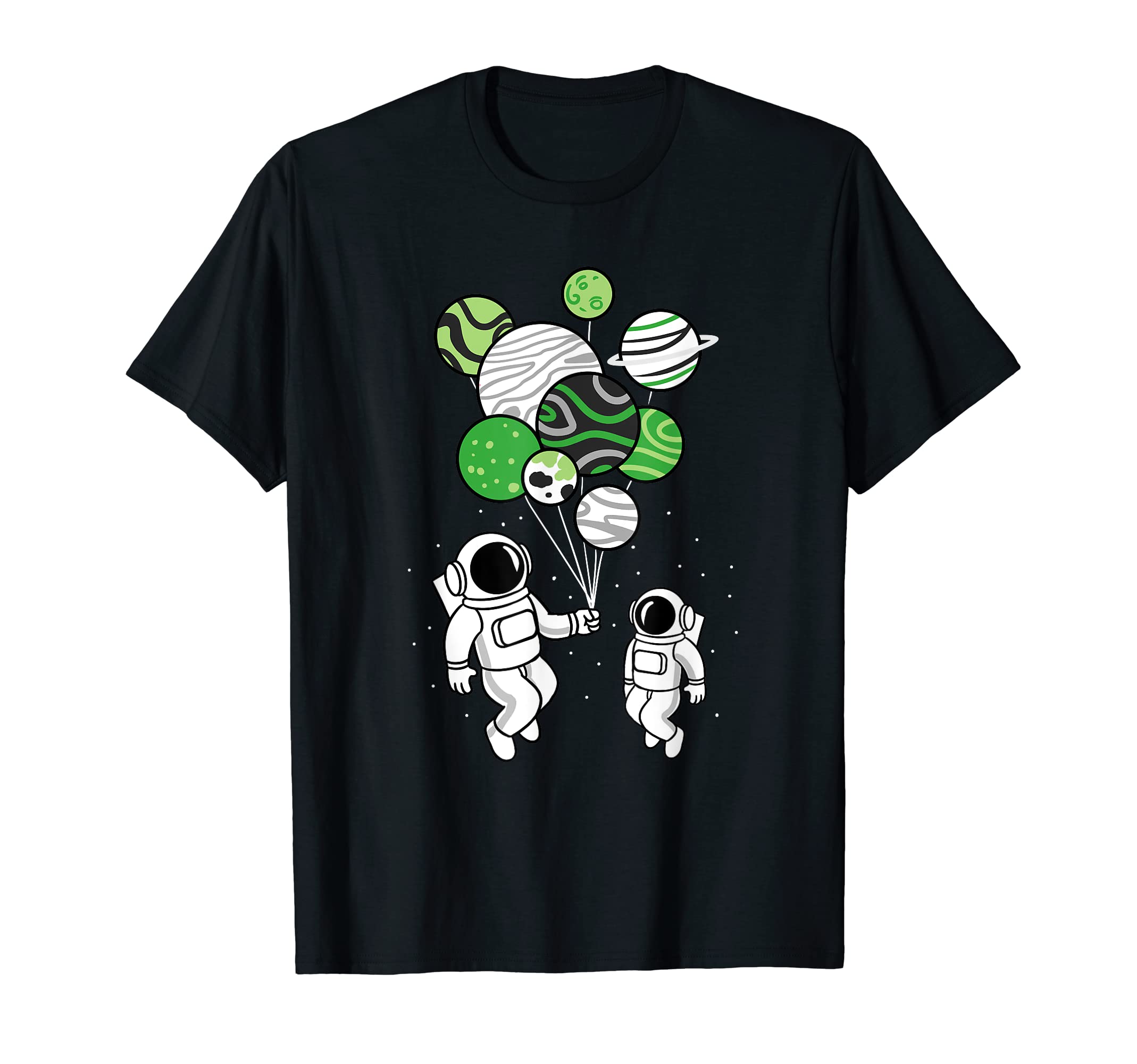 Astronaut Holding Aromantic Planet Balloons Aromantic Pride T-Shirt, Black