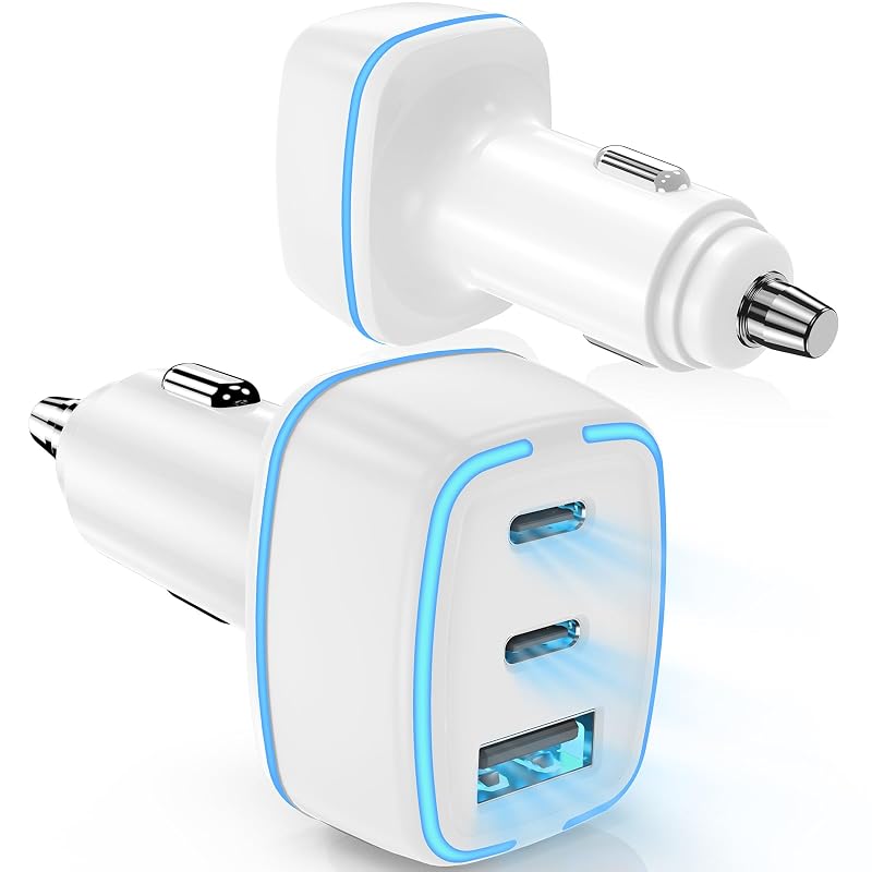 Carregador veicular USB-C Hzevn com 3 portas, PD3.0 e 32 W, branco, kit com 2 unidades