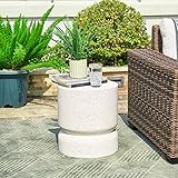 Giltzhome Antique Decorative Garden Stool, 17.25' H Heavy Duty Faux Terrazzo Accent Table, Side Table, Planter Stand for Garden Patio Lawn Home Indoor Outdoor, White