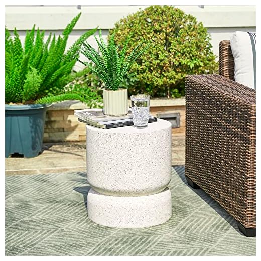 Giltzhome Antique Decorative Garden Stool 17.25”H Heavy Duty Faux Terrazzo Accent Table Side Table Plant Stand for Garden Patio Lawn Home Indoor Outdoor, White